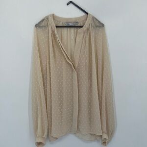 Zara Semi Sheer Swiss Dot Long Sleeve Button Down Blouse